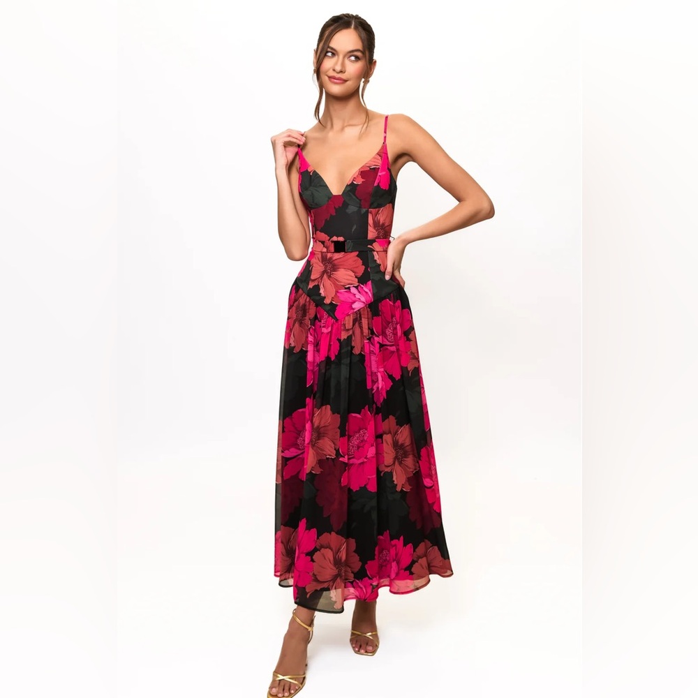 Hutch Ruby Floral Bustier Midi Dress with Belt